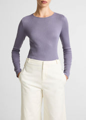 Ribbed Pima Cotton Long-Sleeve T-Shirt in Long Sleeve - MAUVE IRIS