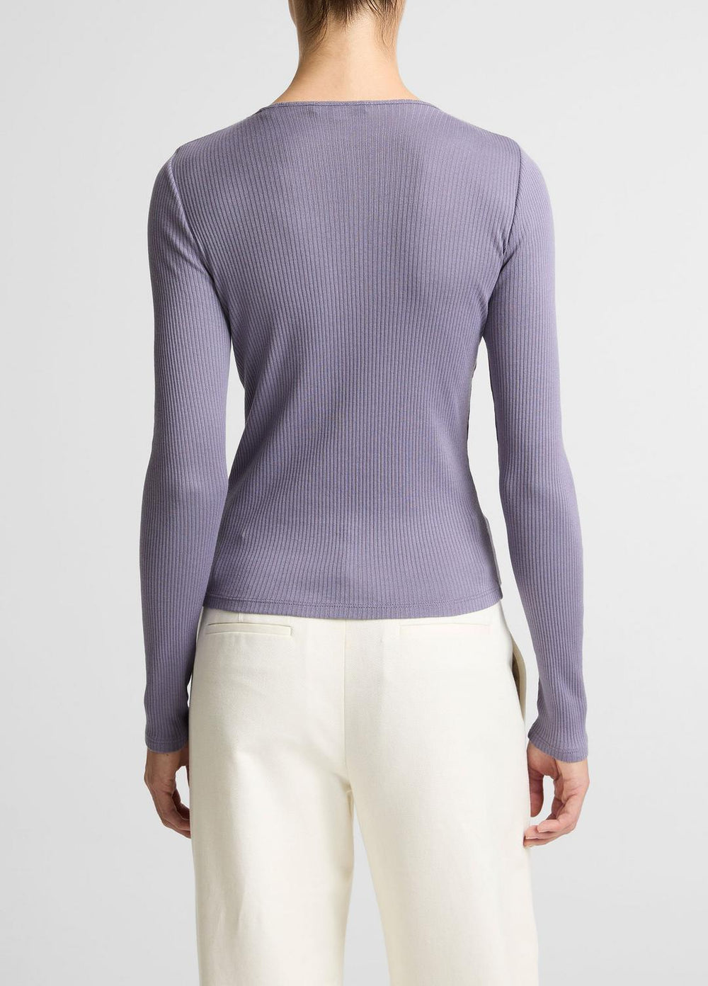 Ribbed Pima Cotton Long-Sleeve T-Shirt in Long Sleeve - MAUVE IRIS