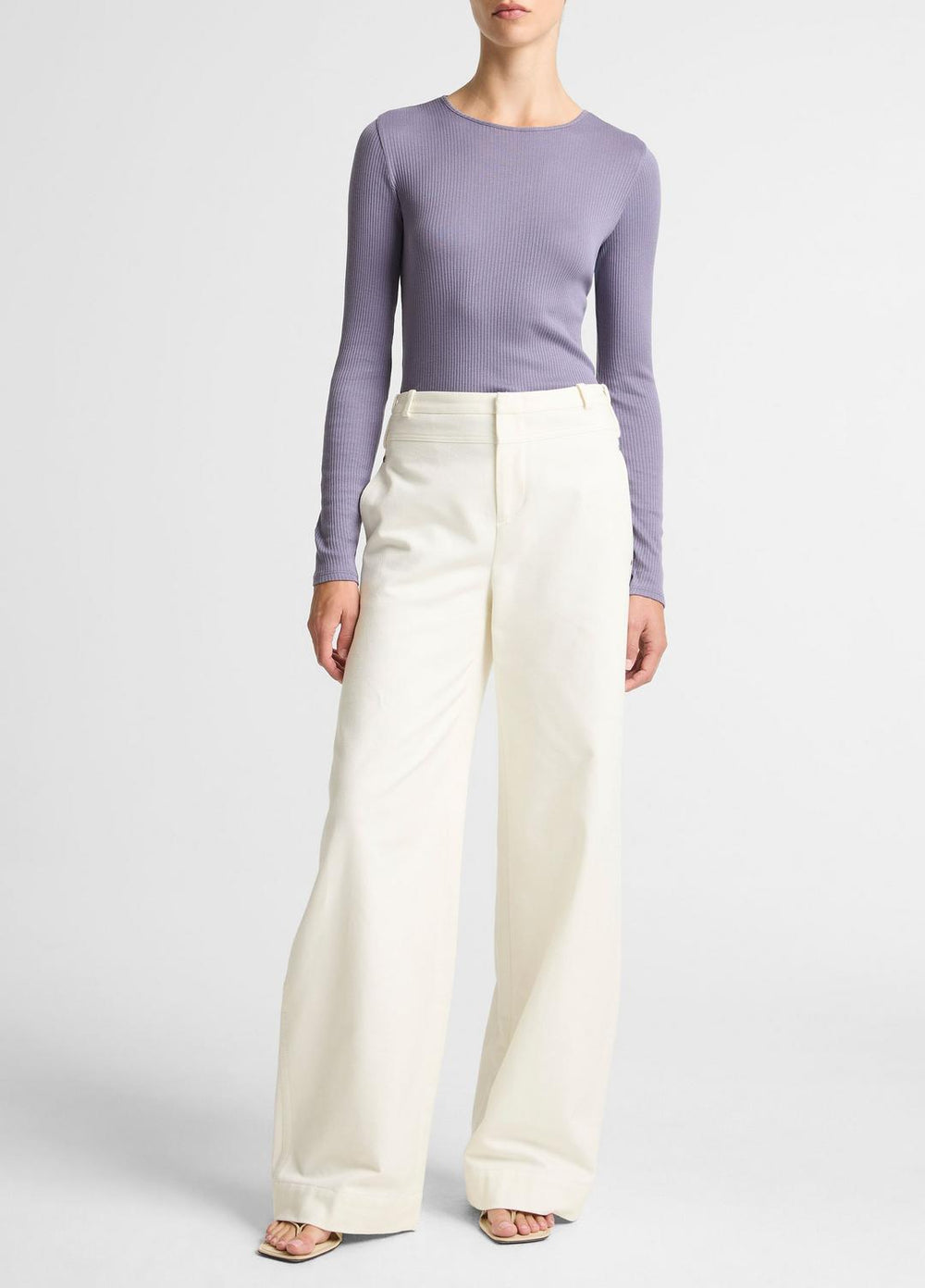 Ribbed Pima Cotton Long-Sleeve T-Shirt in Long Sleeve - MAUVE IRIS