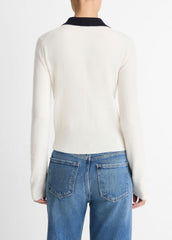 Contrast-Trim Wool & Cashmere-Blend Collared Cardigan in Cardigans - OFF WHITE/COASTAL BLUE