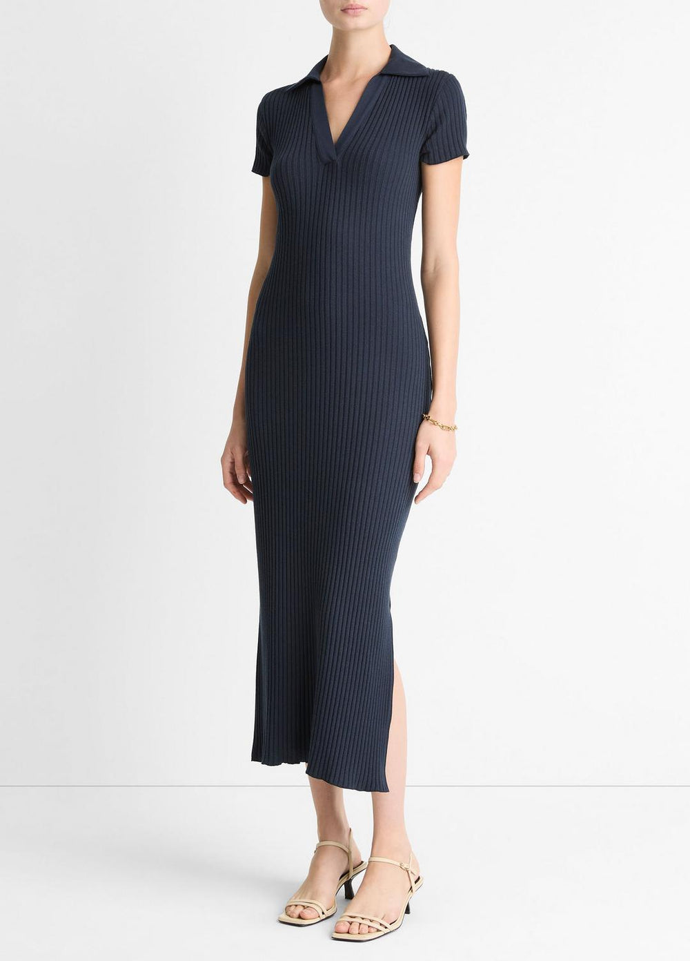 Ribbed Cotton-Blend Polo Dress in Dresses - COASTAL BLUE