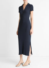 Ribbed Cotton-Blend Polo Dress in Dresses - COASTAL BLUE
