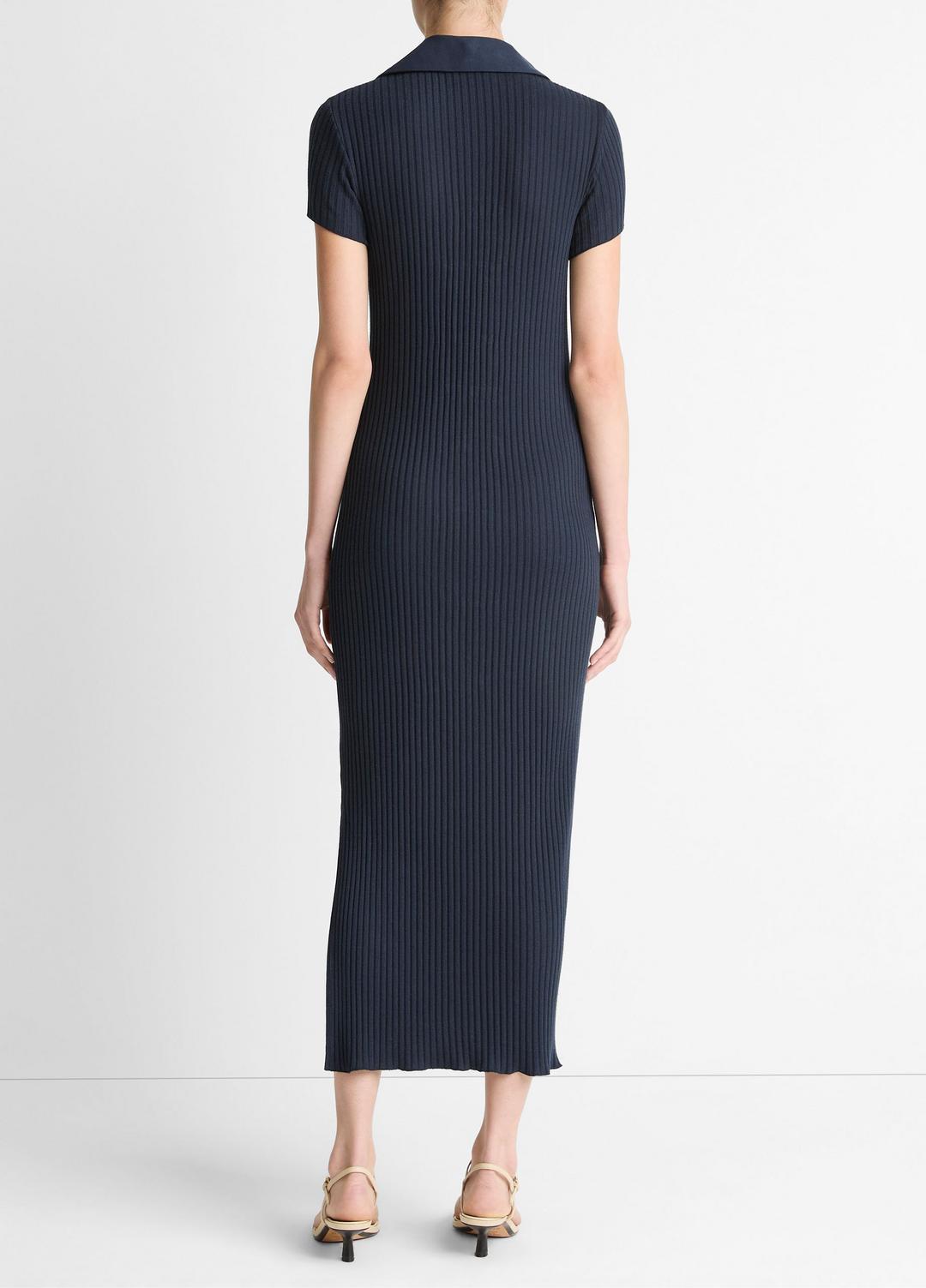 Ribbed Cotton-Blend Polo Dress in Dresses - COASTAL BLUE