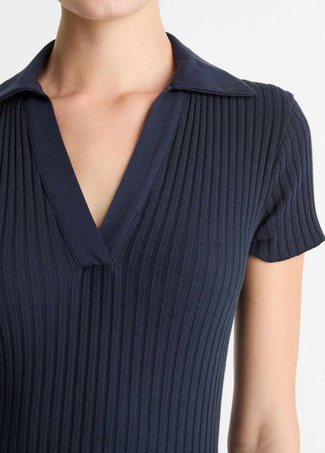 Ribbed Cotton-Blend Polo Dress in Dresses - COASTAL BLUE