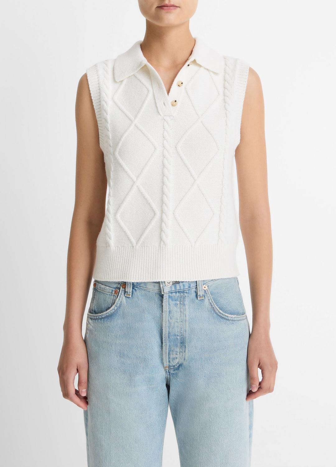 Cable-Knit Wool & Cotton-Blend Sweater Vest in V-Neck - OFF WHITE