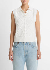 Cable-Knit Wool & Cotton-Blend Sweater Vest in V-Neck - OFF WHITE