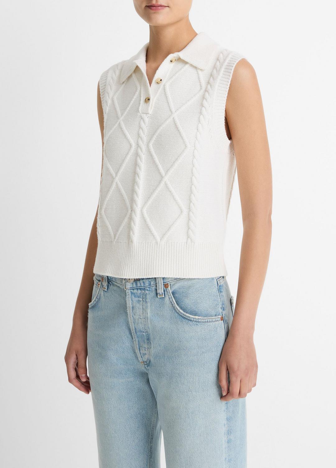 Cable-Knit Wool & Cotton-Blend Sweater Vest in V-Neck - OFF WHITE