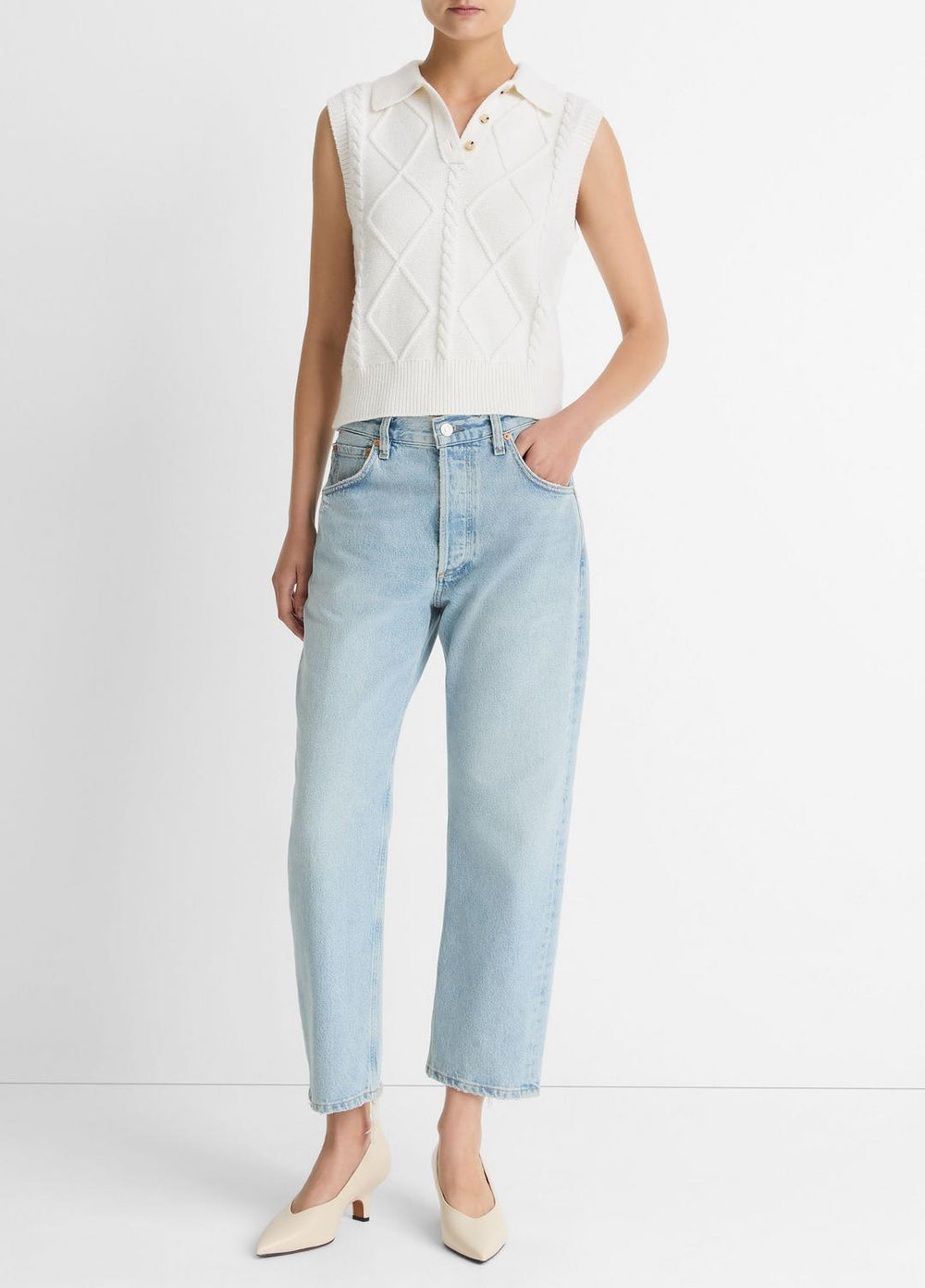 Cable-Knit Wool & Cotton-Blend Sweater Vest in V-Neck - OFF WHITE