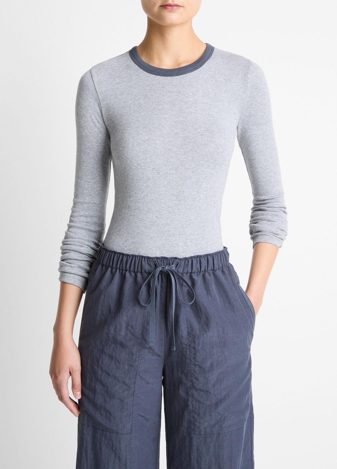 Tipped Heathered Pima Cotton-Blend Long-Sleeve T-Shirt in Long Sleeve - HEATHER THISTLE COMBO