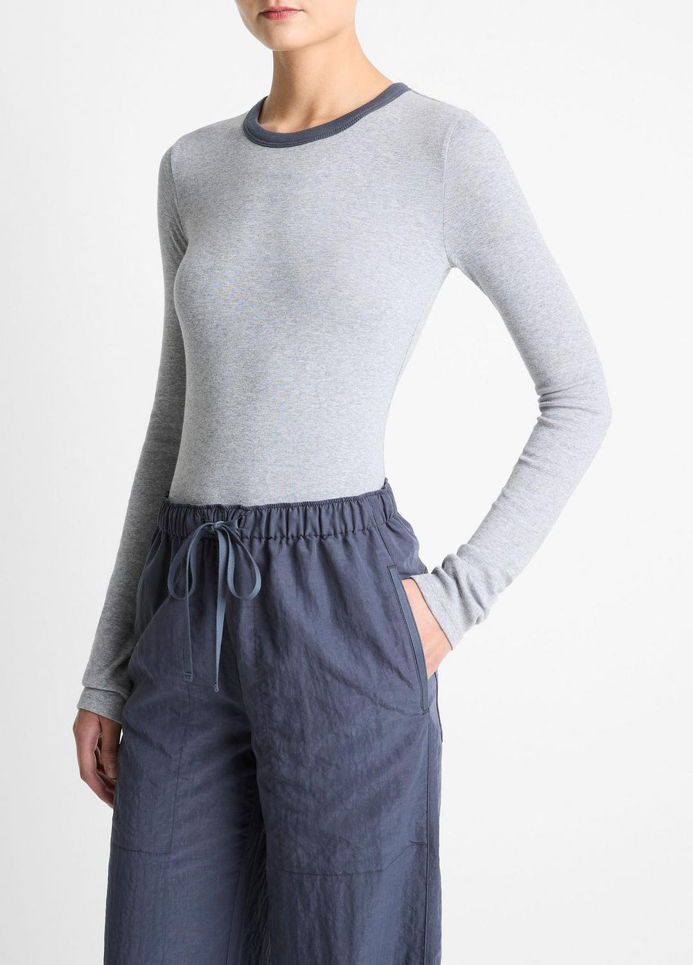 Tipped Heathered Pima Cotton-Blend Long-Sleeve T-Shirt in Long Sleeve - HEATHER THISTLE COMBO