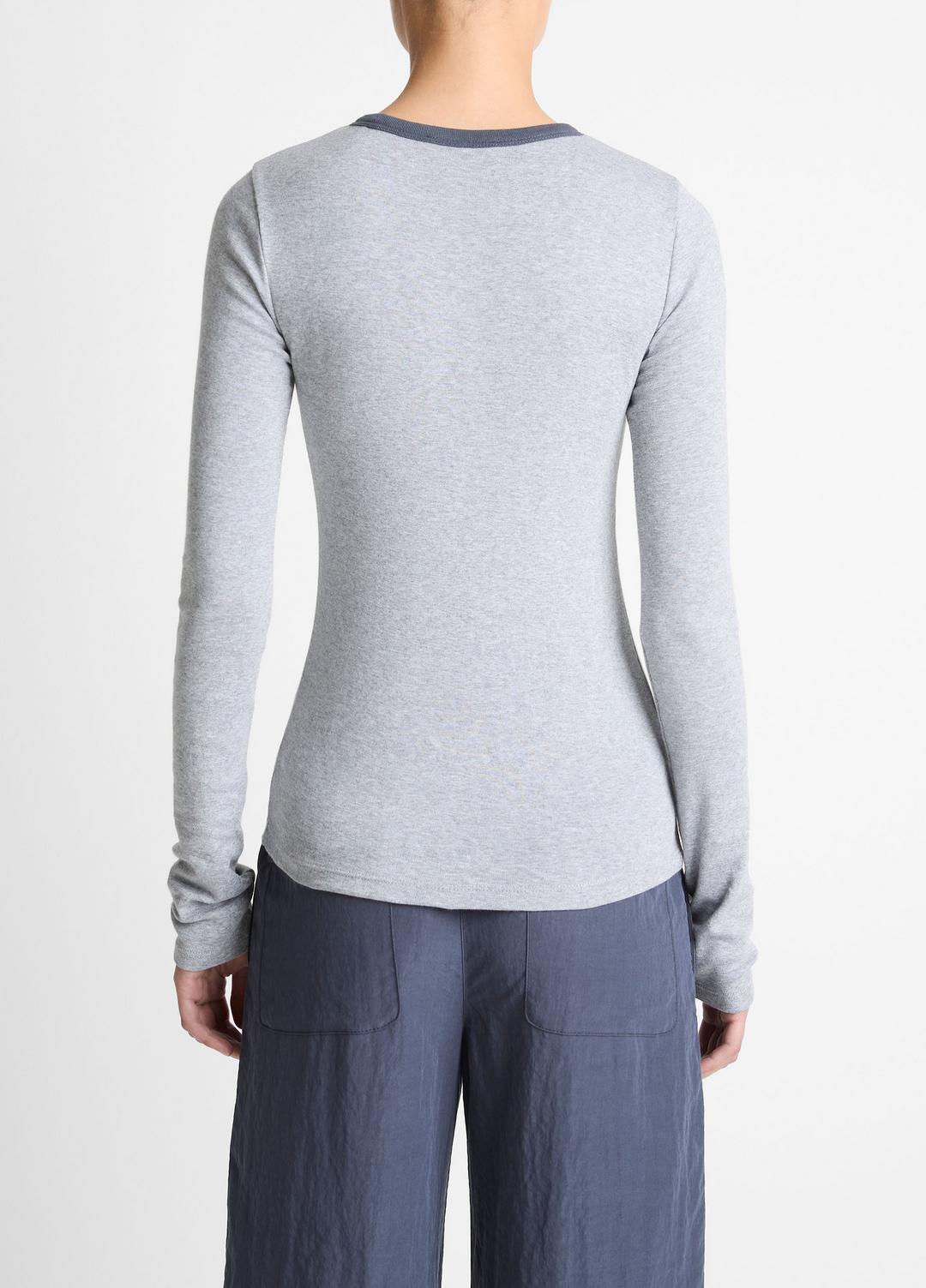 Tipped Heathered Pima Cotton-Blend Long-Sleeve T-Shirt in Long Sleeve - HEATHER THISTLE COMBO