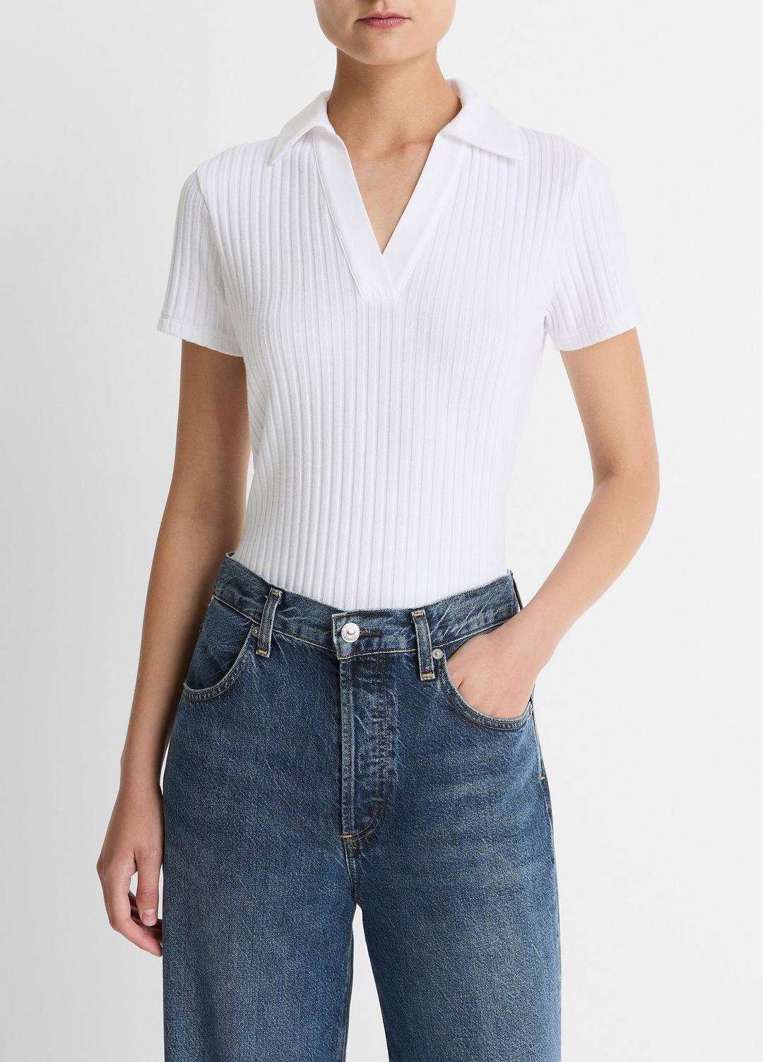 Ribbed Cotton-Blend Polo Shirt in Short Sleeve - OPTIC WHITE