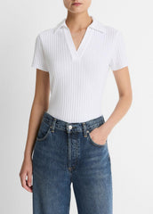 Ribbed Cotton-Blend Polo Shirt in Short Sleeve - OPTIC WHITE