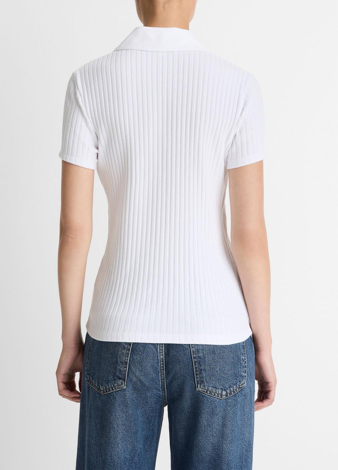Ribbed Cotton-Blend Polo Shirt in Short Sleeve - OPTIC WHITE