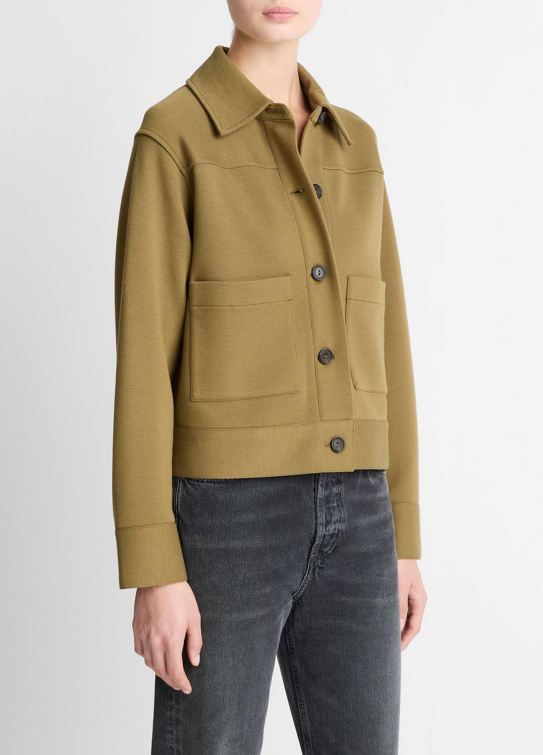 Double-Face Cropped Jacket in Jackets - DARK OLIVE STONE