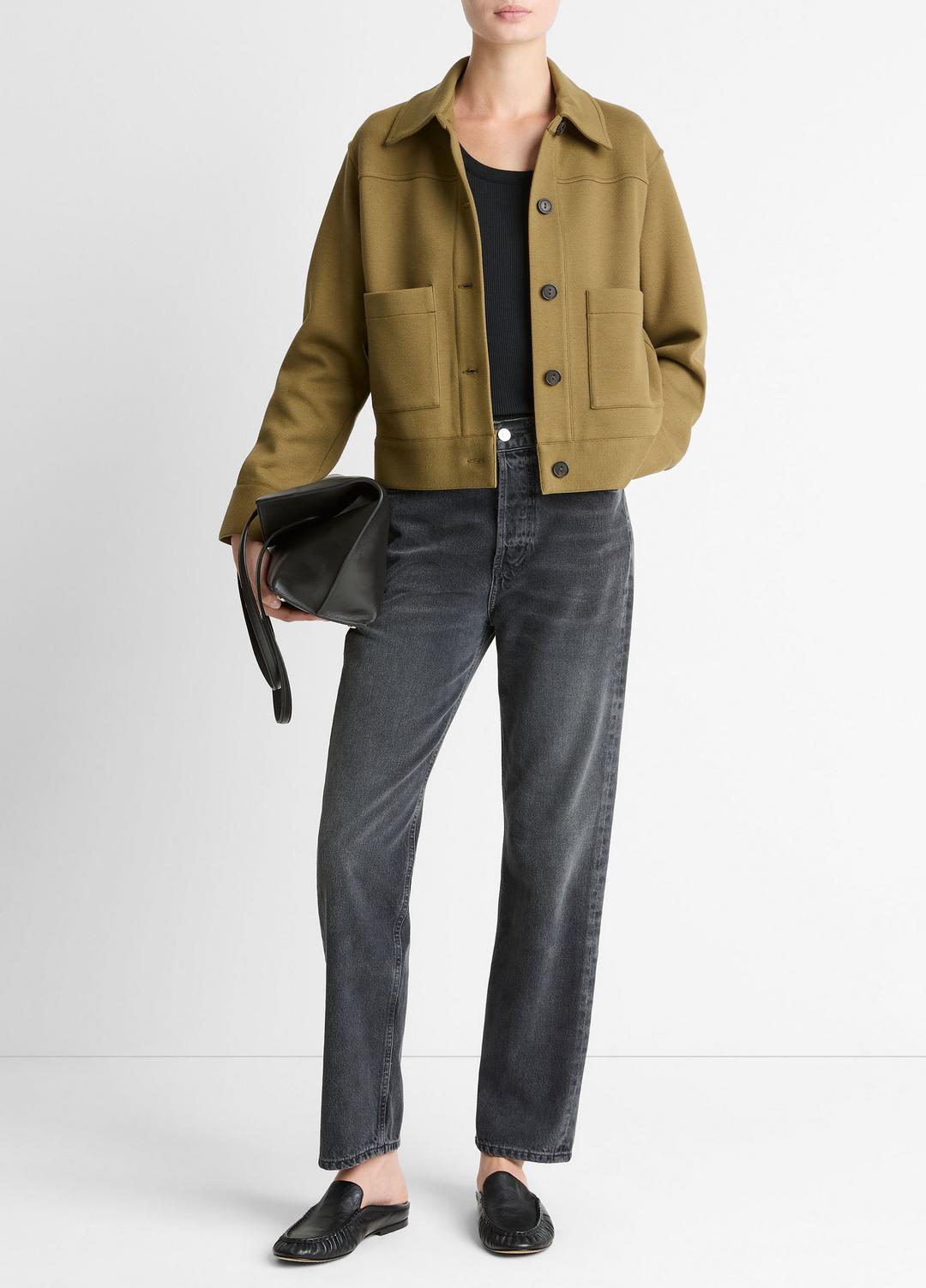 Double-Face Cropped Jacket in Jackets - DARK OLIVE STONE