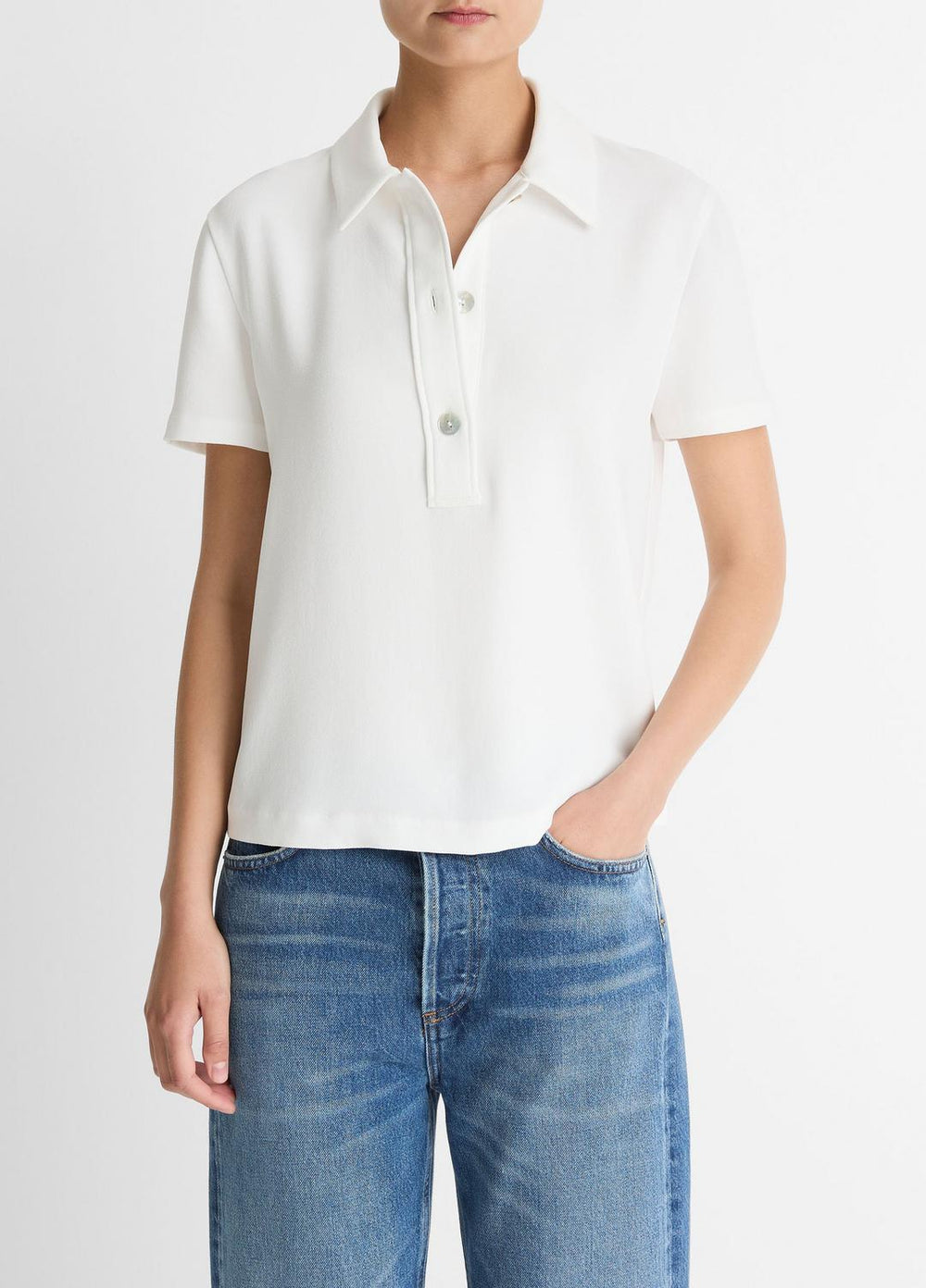 Crepe Polo Shirt in Short Sleeve - OFF WHITE