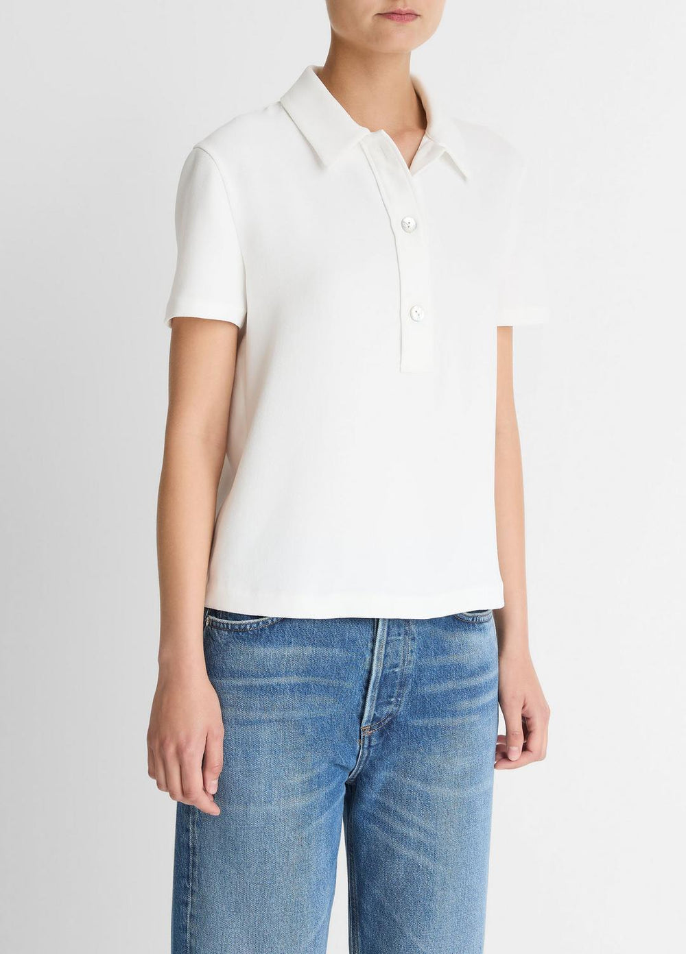 Crepe Polo Shirt in Short Sleeve - OFF WHITE