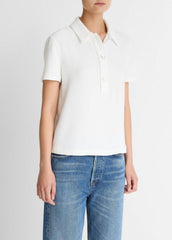 Crepe Polo Shirt in Short Sleeve - OFF WHITE