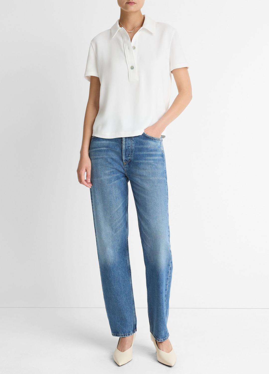 Crepe Polo Shirt in Short Sleeve - OFF WHITE