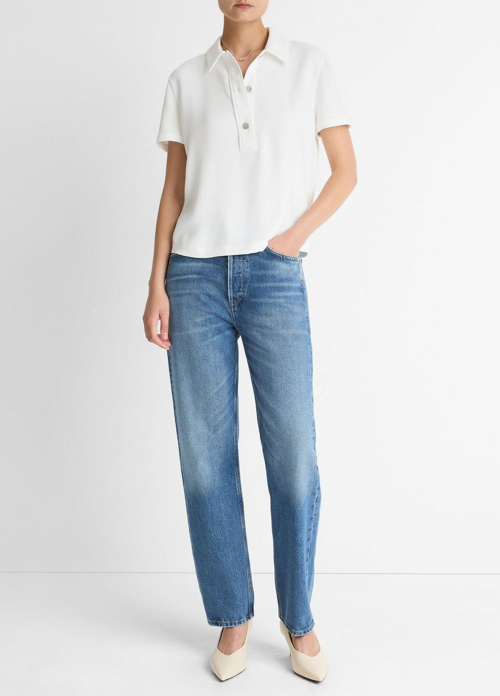Crepe Polo Shirt in Short Sleeve - OFF WHITE