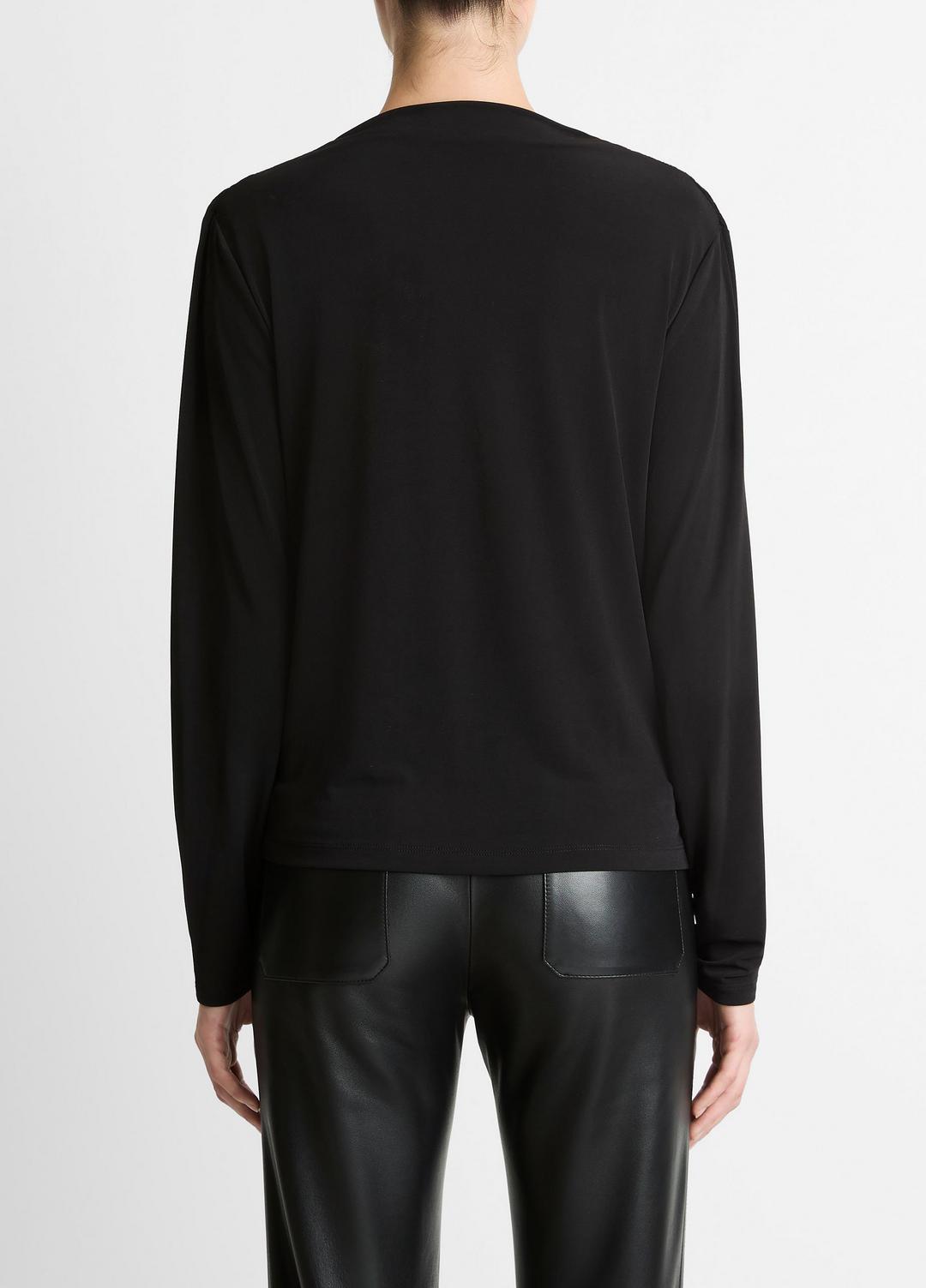 Matte Jersey Cowl-Neck Top in Long Sleeve - BLACK