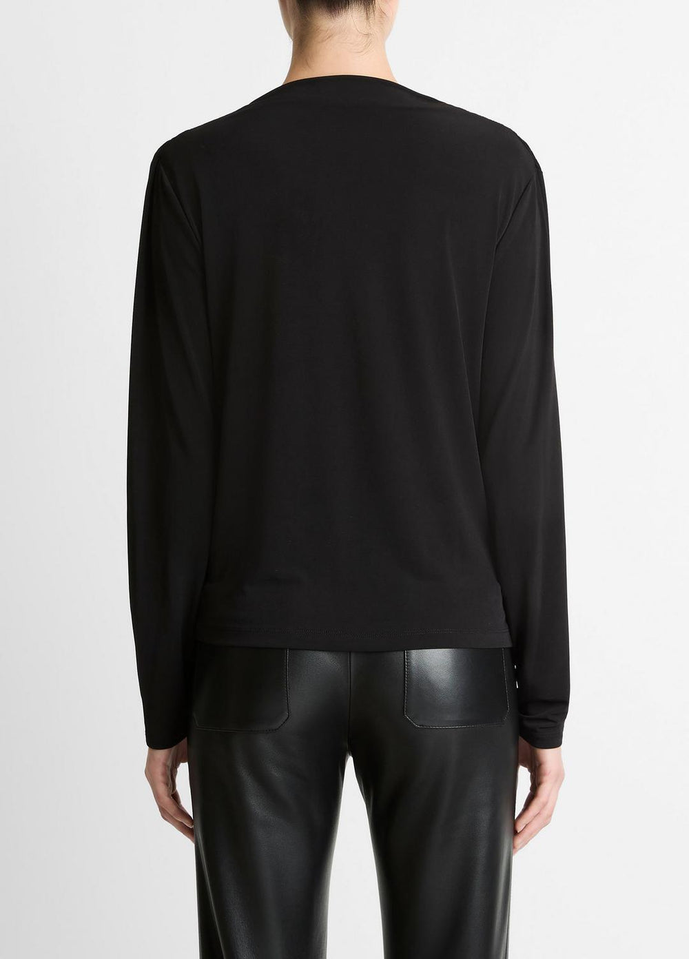 Matte Jersey Cowl-Neck Top in Long Sleeve - BLACK