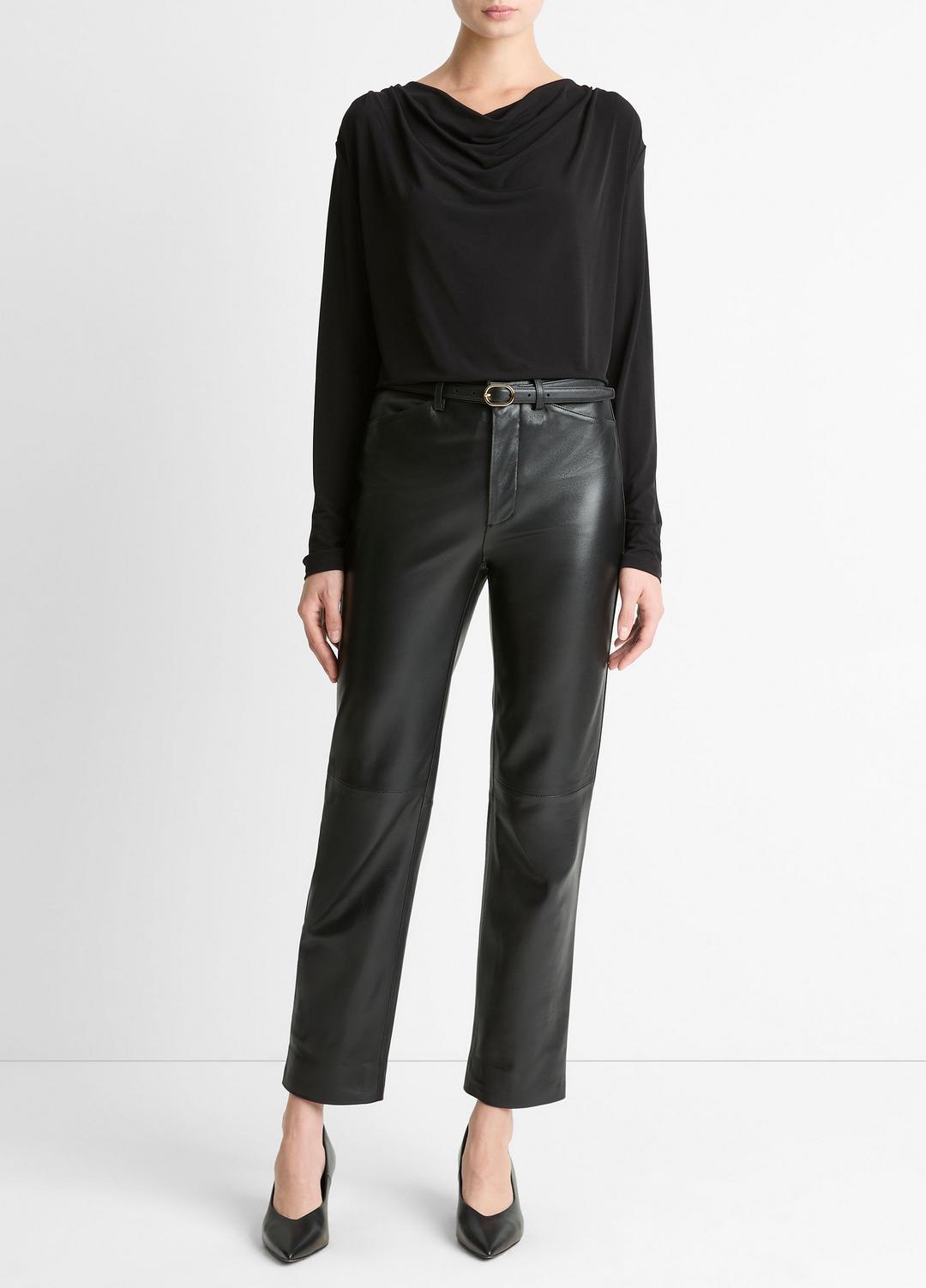 Matte Jersey Cowl-Neck Top in Long Sleeve - BLACK