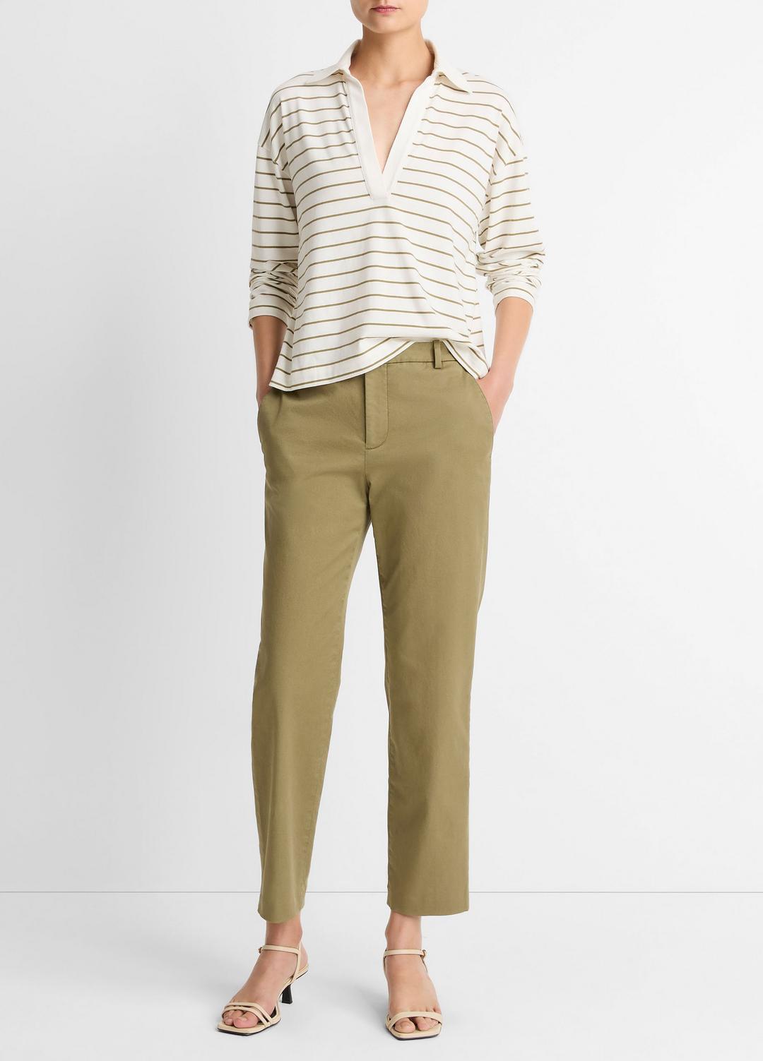 Avery Mid-Rise Italian Stretch-Cotton Chino Pant in Trousers - OLIVE STONE