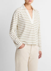 Striped Cotton Long-Sleeve Polo Shirt in Long Sleeve - OLIVE STONE COMBO