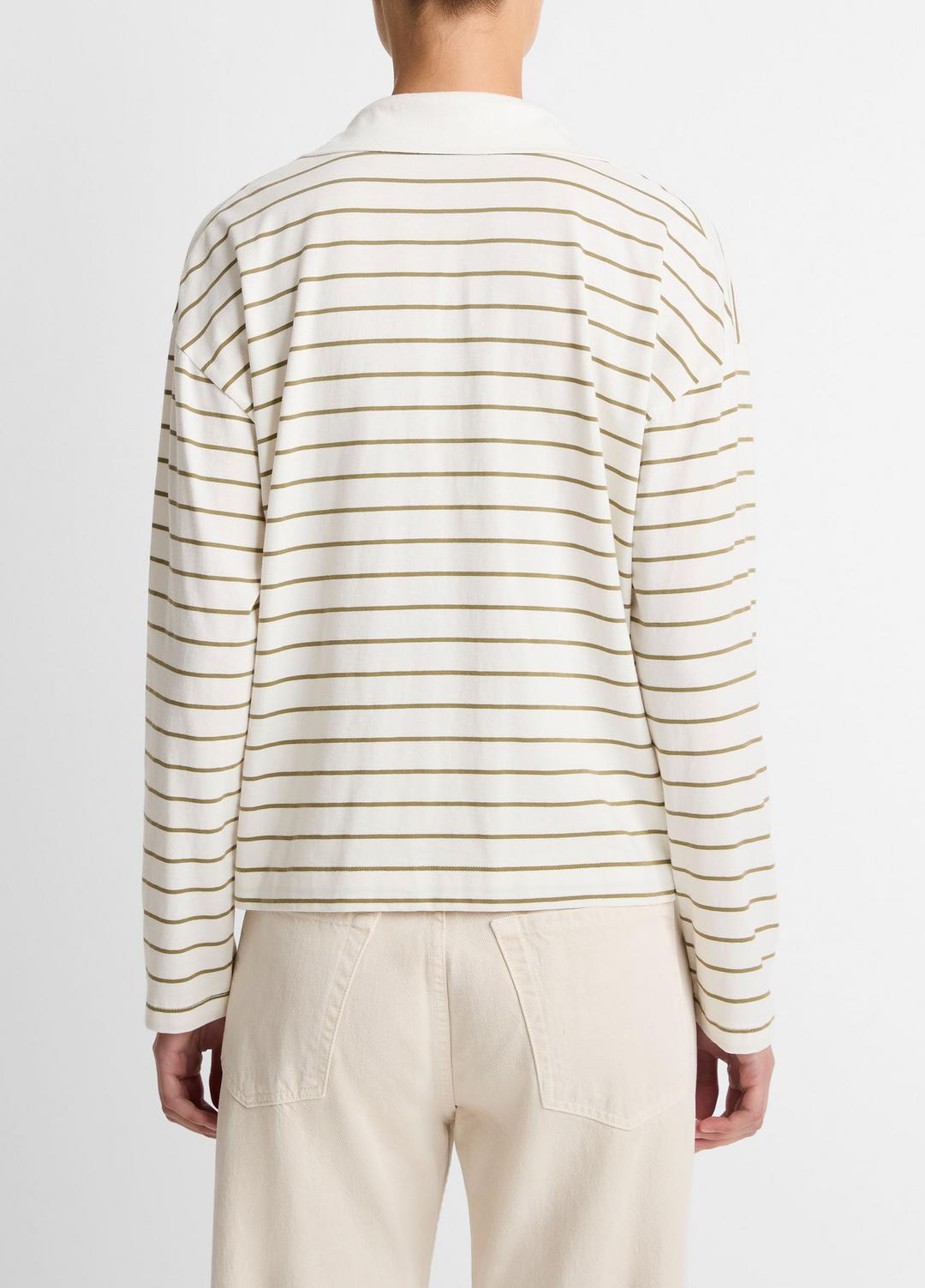 Striped Cotton Long-Sleeve Polo Shirt in Long Sleeve - OLIVE STONE COMBO