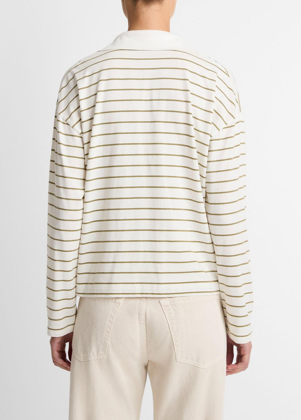 Striped Cotton Long-Sleeve Polo Shirt in Long Sleeve - OLIVE STONE COMBO