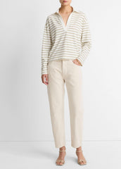 Striped Cotton Long-Sleeve Polo Shirt in Long Sleeve - OLIVE STONE COMBO