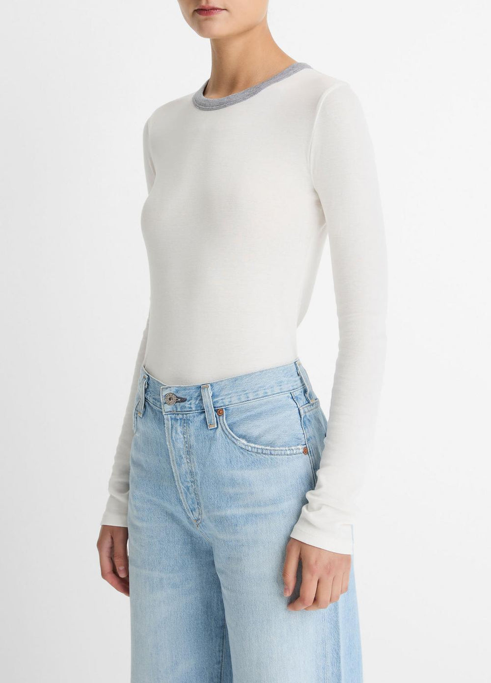 Tipped Heathered Pima Cotton-Blend Long-Sleeve T-Shirt in Long Sleeve - OFF WHITE COMBO
