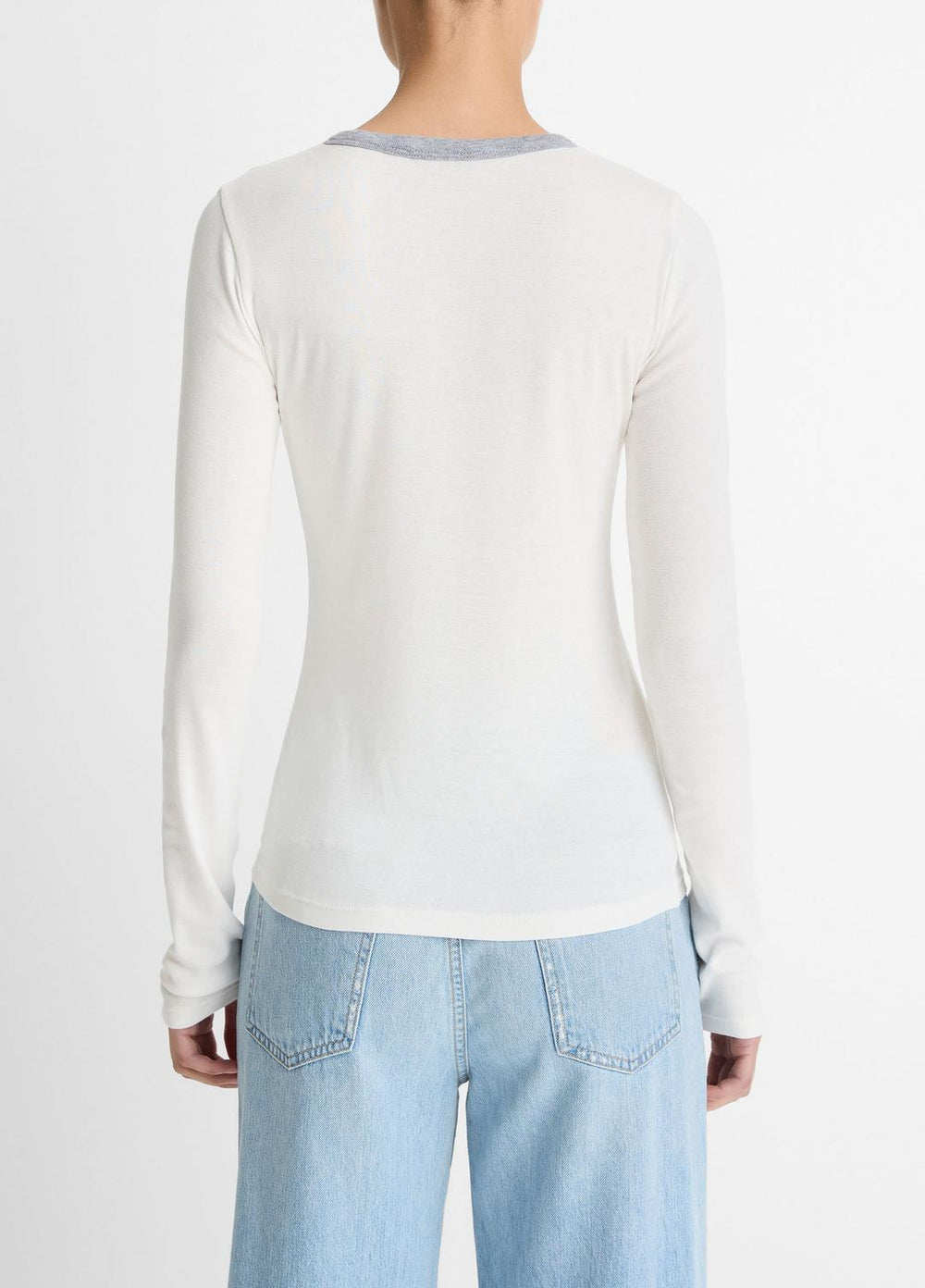 Tipped Heathered Pima Cotton-Blend Long-Sleeve T-Shirt in Long Sleeve - OFF WHITE COMBO