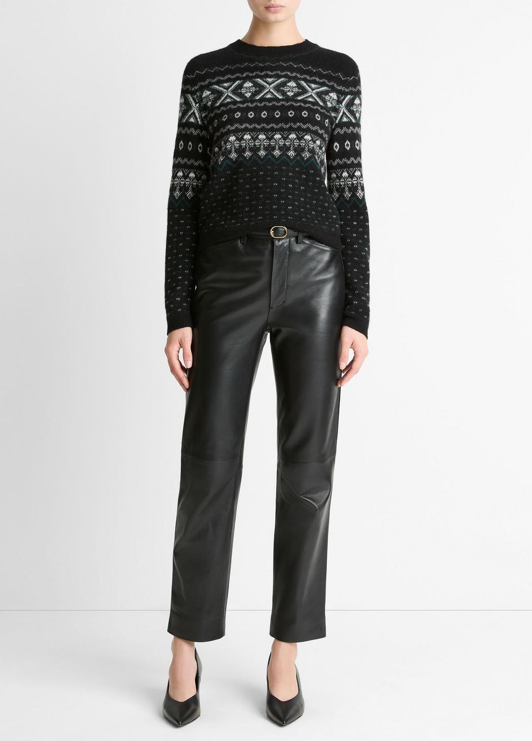 Fair Isle Plush Cashmere Sweater in Crew Neck - BLACK/WHITE COMBO