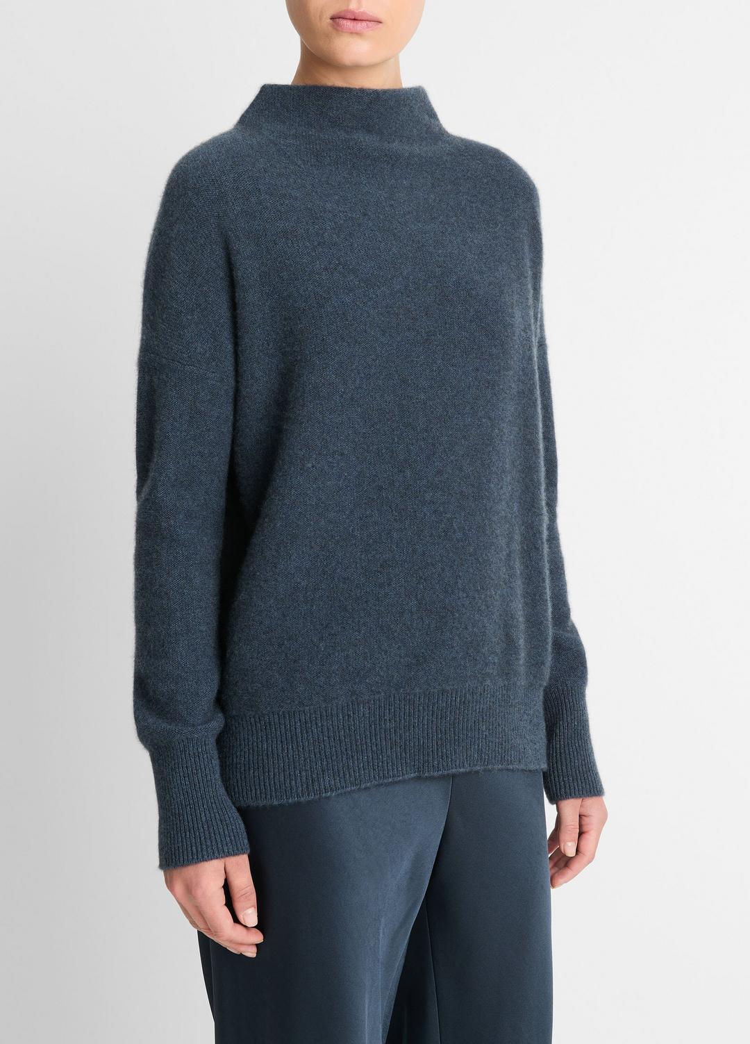 Plush Cashmere Funnel-Neck Sweater in Turtleneck - HEATHER TIDE STONE