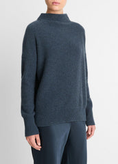 Plush Cashmere Funnel-Neck Sweater in Turtleneck - HEATHER TIDE STONE