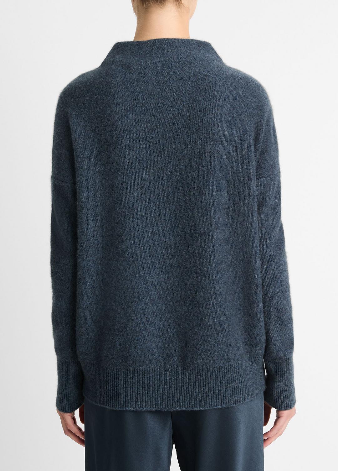 Plush Cashmere Funnel-Neck Sweater in Turtleneck - HEATHER TIDE STONE