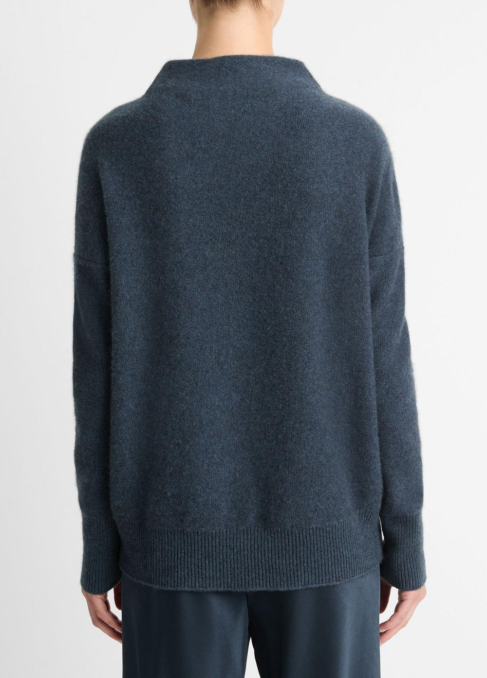 Plush Cashmere Funnel-Neck Sweater in Turtleneck - HEATHER TIDE STONE