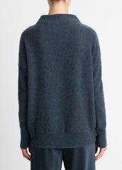 Plush Cashmere Funnel-Neck Sweater in Turtleneck - HEATHER TIDE STONE