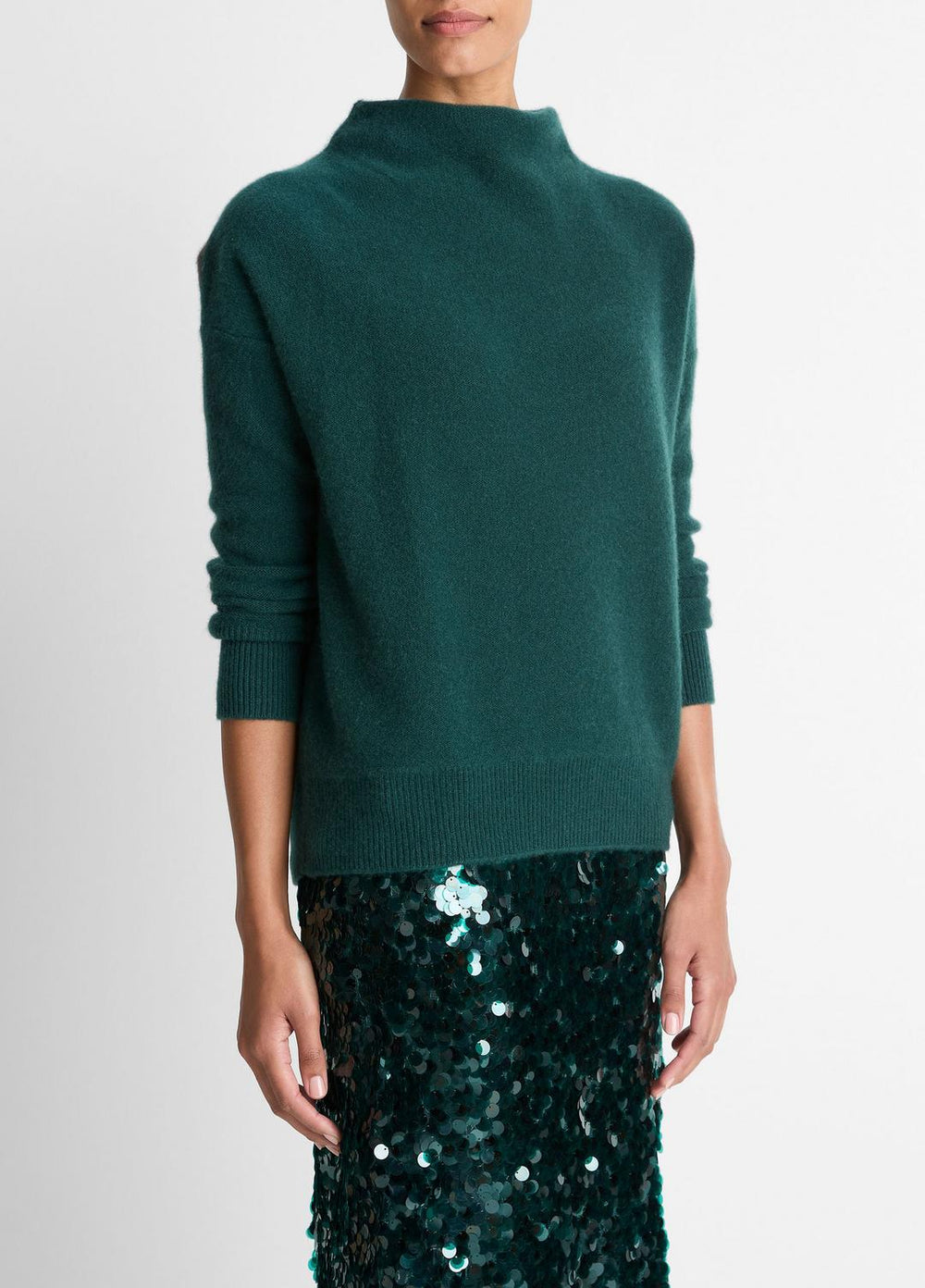 Plush Cashmere Funnel-Neck Sweater in Turtleneck - JUNIPER