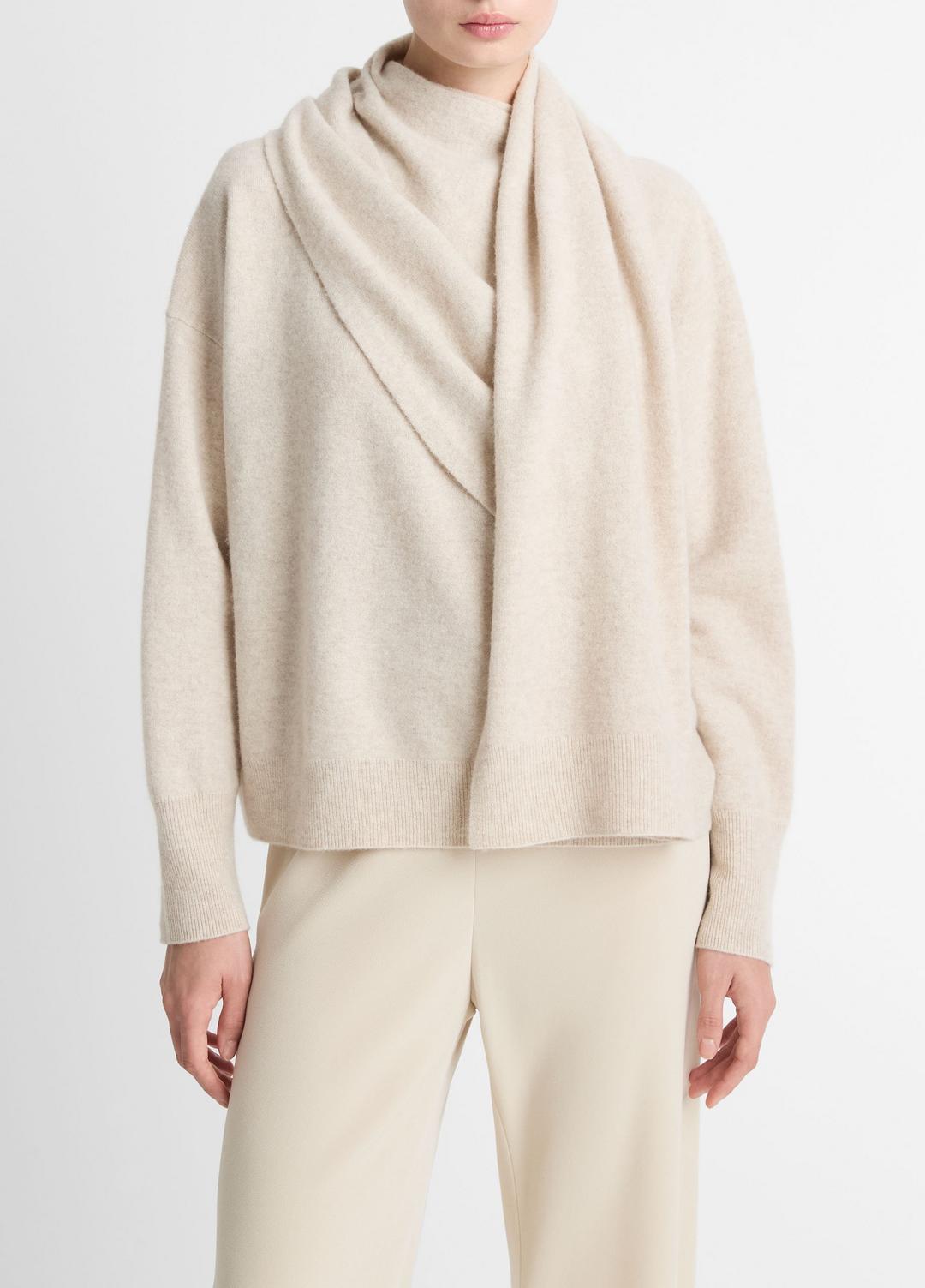 Draped-Shawl Wool-Cashmere Sweater in Turtleneck - HEATHER DOVE OAT