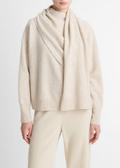 Draped-Shawl Wool-Cashmere Sweater in Turtleneck - HEATHER DOVE OAT