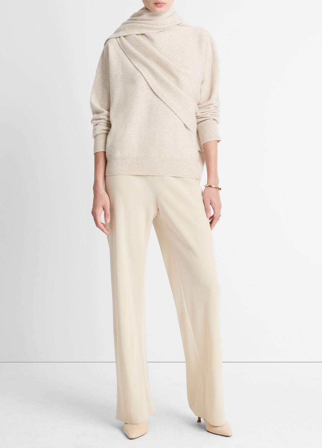 Draped-Shawl Wool-Cashmere Sweater in Turtleneck - HEATHER DOVE OAT