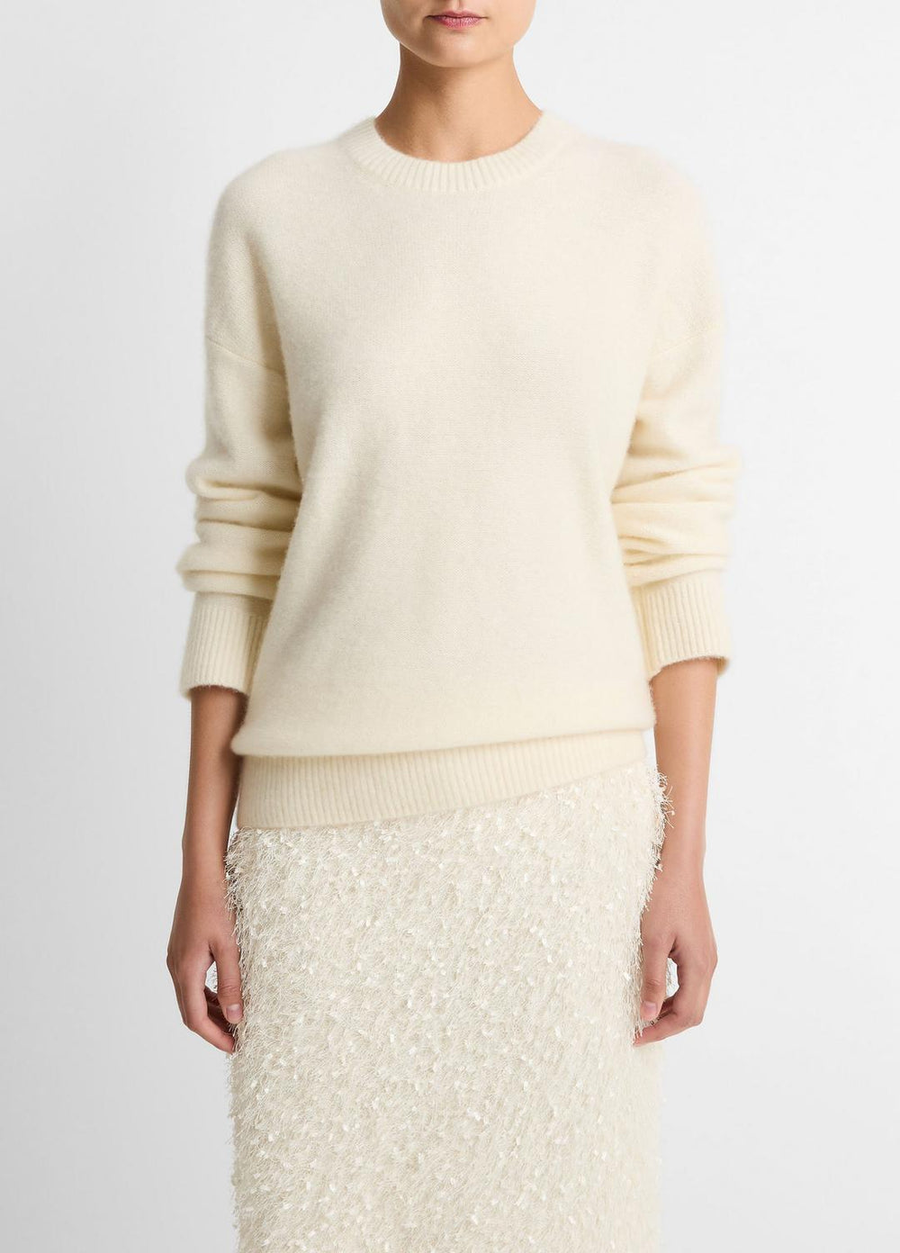 Plush Cashmere Crew Neck Sweater in Crew Neck - OFF WHITE