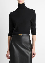 Cashmere-Silk Three-Quarter-Sleeve Mock-Neck Sweater in Turtleneck - BLACK