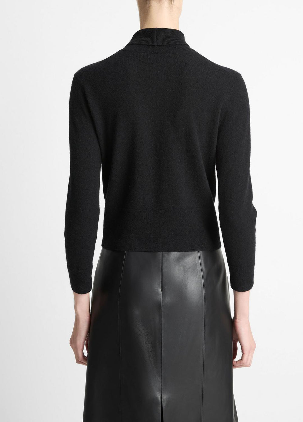 Cashmere-Silk Three-Quarter-Sleeve Mock-Neck Sweater in Turtleneck - BLACK