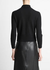 Cashmere-Silk Three-Quarter-Sleeve Mock-Neck Sweater in Turtleneck - BLACK