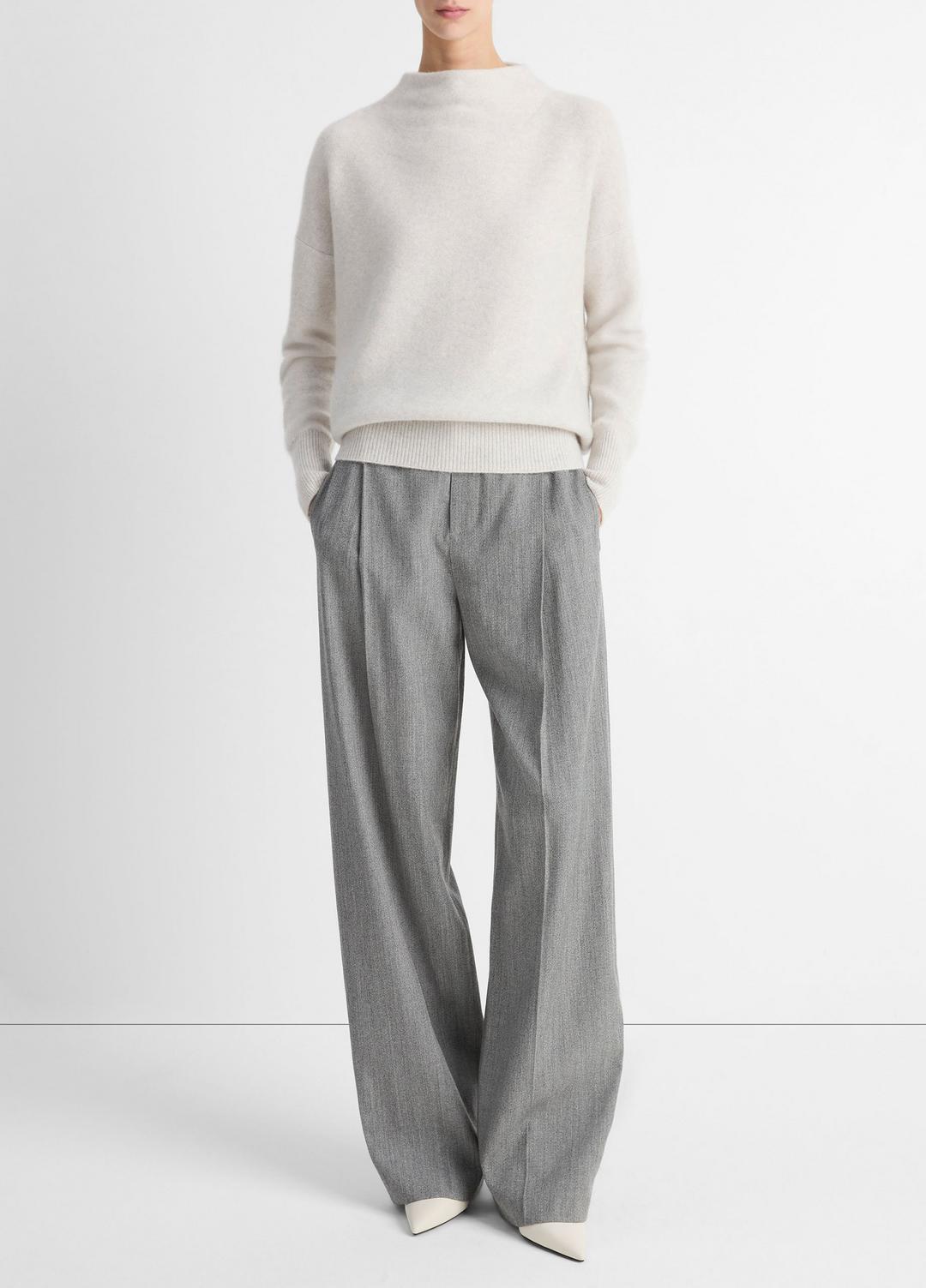 Plush Cashmere Funnel-Neck Sweater in Turtleneck - HEATHER PLATINUM